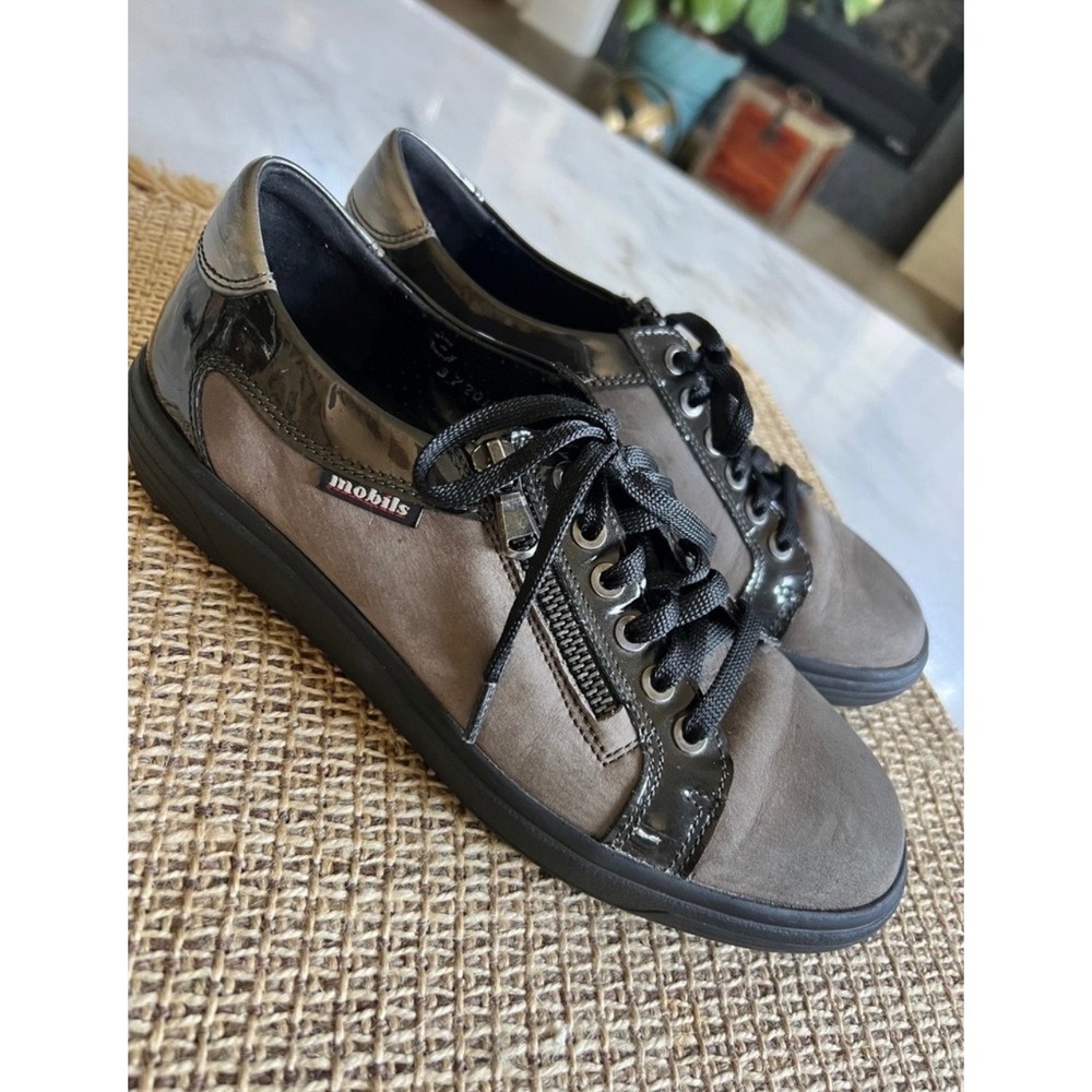 Mephisto‎ Womens Gray Nubuck Patent Leather Zip Sneakers Size 7 4.5 EUR